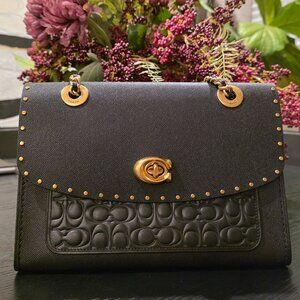 Coach Parker In Signature Black Leather With Brass Hardware